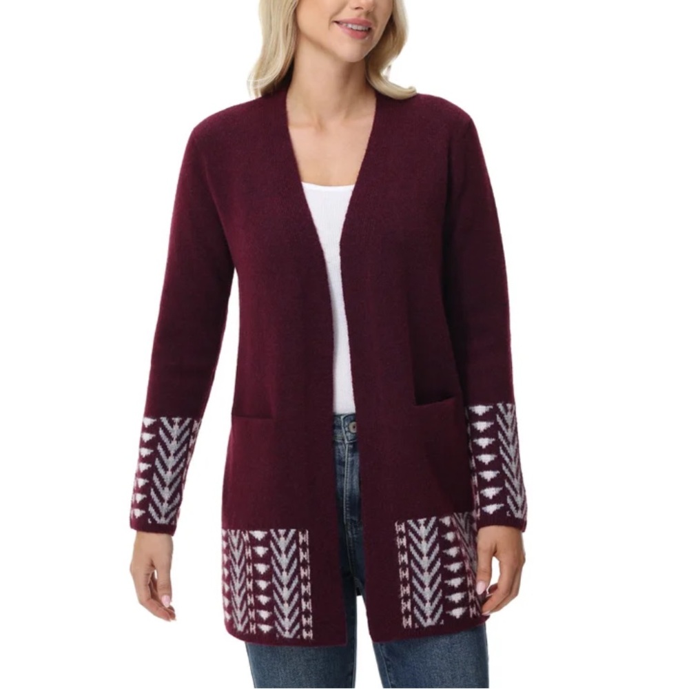 🆕 Frye Dark Red Oxblood Luxe Yarn Cozy Open Cardigan Sweater